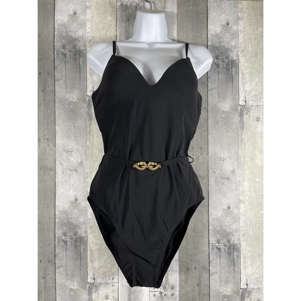 TORY BURCH 'Jessa' Belted One-Piece Swimsuit Black Women's Sz - L $218
